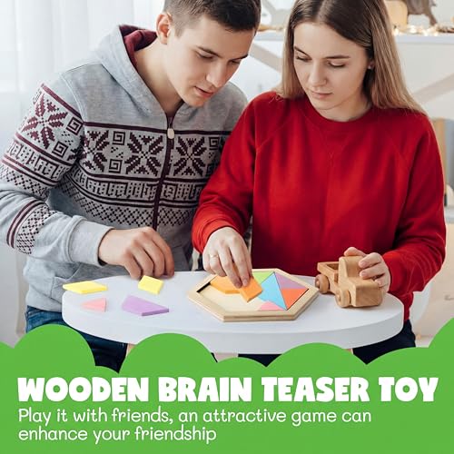 Yunsailing 3 Pack Large Wooden Blocks Puzzles Hexagon Tangram Puzzle Wooden Russian Brain Puzzles for Adult Challenge Teasers Geometric Jigsaw Logic Iq STEM Educational Gift Graduation(Fresh) - style: Fresh
