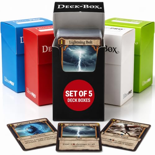 Ultra Pro Multicolor Deck Box – TCG Card Storage Box for Pokemon, Magic The Gathering & YuGiOh – Holds 80 Sleeved Cards, Archival Safe Polypropylene & Self-Locking Lid Deck Storage – 5 Pack