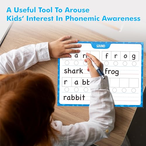 2PCS Phonemic Awareness Boards, Fully Laminated Double-Sided Syllable Cards, Dry-Erase Phonics Games, Speech Therapy Material Learning Board for Kids, Students, Classroom and Home (8.5” x 11”)