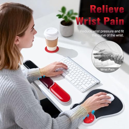 Ospelelf Mouse Pad with Wrist Rest Set Gel Ergonomic Keyboard Wrist Support Anti-Slip Rubber Bottom Office Women Desk Accessories for Computer, Laptop and Gaming, Black and Red - color: Black and Red, style: Keyboard Rest + Mouse Rest + Coaster