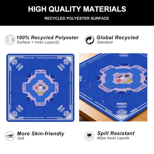 Blue Mahjong Mat for Table with Rules, 31.5" x 31.5" Noise Reduction Non Slip Waterproof Mah Jong Table Mat with Carrying Bag, Suitable for Mahjong, Poker, Board Games, Dominoes, and Card Games - color: Blue-a