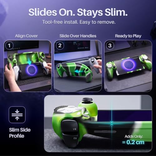 TNP Camouflage Green Silicone Case Cover Compatible with PlayStation Portal | Protective soft-grip shell for steadier handheld play; 1 flexible cover only, console and thumb grips not included - color: Camouflage Green