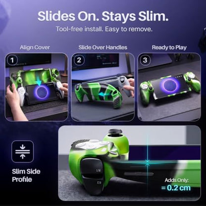 TNP Camouflage Green Silicone Case Cover Compatible with PlayStation Portal | Protective soft-grip shell for steadier handheld play; 1 flexible cover only, console and thumb grips not included - color: Camouflage Green