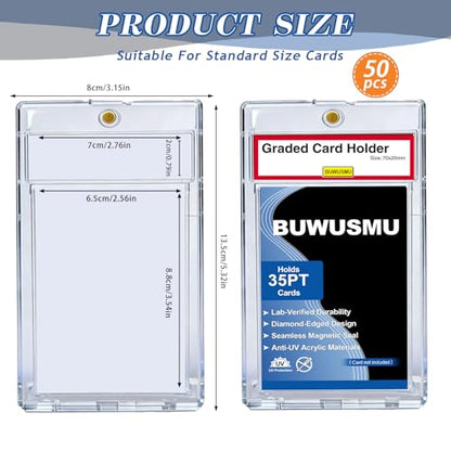 50 Pcs 35 Pt Acrylic Magnetic Card Holders, One Touch Graded Card Slabs | Clear Magnetic Card Cases For Sports, Baseball And Trading Card Storage, Protection, Display And Collecting