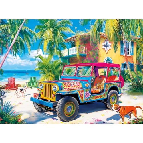 500 Piece Puzzles for Adults,Summer Beach Vacation Puzzle for Teens Adults Seniors, Palm Trees Ocean Dogs Jigsaw Puzzle 500 Pieces, Car Travel Puzzle with Letters on Back,Challenging Family Game Gifts - style: Beach Vacation