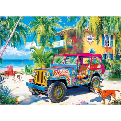 500 Piece Puzzles for Adults,Summer Beach Vacation Puzzle for Teens Adults Seniors, Palm Trees Ocean Dogs Jigsaw Puzzle 500 Pieces, Car Travel Puzzle with Letters on Back,Challenging Family Game Gifts - style: Beach Vacation