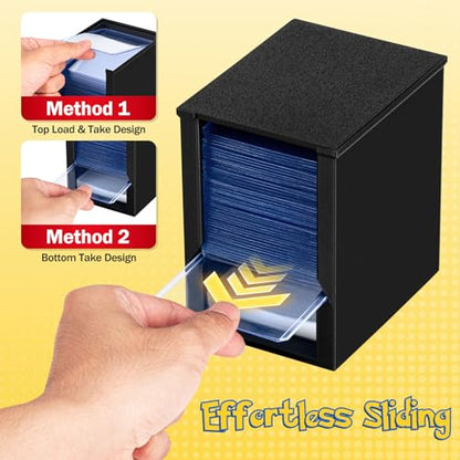 Toploader Dispenser & Penny Sleeve Holder - Dual Compartment Holds 250 Penny Sleeves & up to 50 Top Loaders, Stackable Card Storage Box with Dustproof Lid (Black) - color: Black