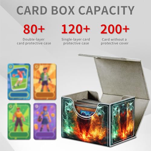 Wolf Fire Magic for MTG Deck Box, 100+ Double Sleeved Card Storage Case, PU Leather Commander Deck Case for TCG Magic Yugioh, Magnetic Closure - color: Wolf Fire Magic