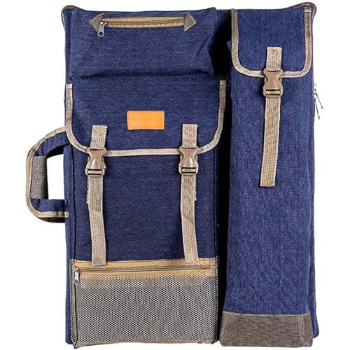TRANSON Art Portfolio Case Artist Backpack Canvas Bag Large 26” x 19.5” - color: Navy Blue