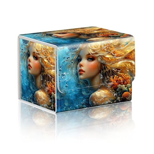 Trading Card Storage Box, Holds 100+ for MTG Cards, PU Leather with Magnetic Closure, Blonde Mermaid Underwater Coral Durable Deck Box for Magic the Gathering, Trading Card Games - color: Blonde Mermaid Underwater Coral