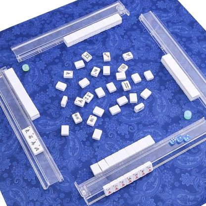 American Mahjong Game Set, 166 White Tiles, 4 Transparent All-in-One Rack/Pushers, Complete Mahjong Tile Set, Blue-Red Printed Carrying Bag - color: Blue-red