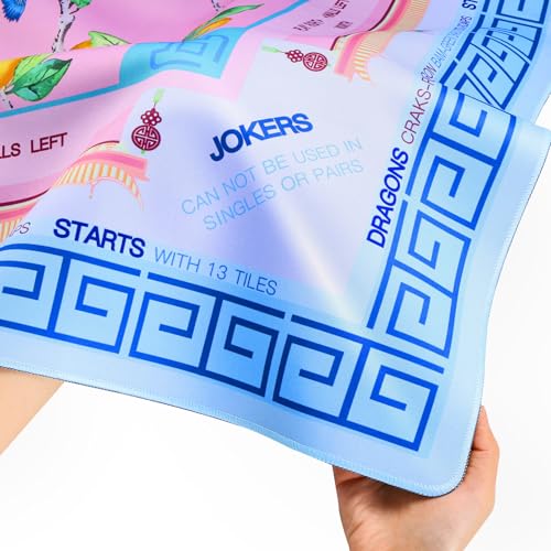 Jongyance Blue American Learning Mahjong Mat (33”x33”), Anti-Slip, Mahjong Mat for Table, Table Mat - color: Blue and Pink