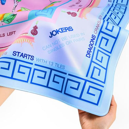 Jongyance Blue American Learning Mahjong Mat (33”x33”), Anti-Slip, Mahjong Mat for Table, Table Mat - color: Blue and Pink