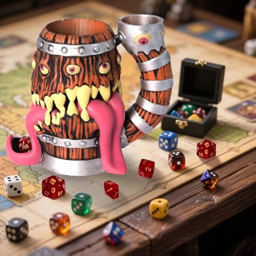 Dice Tower Mug DND Dice Rolling Tower with 7 PCS Dice Set | Suitable for Dungeons And Dragons, Tabletop Games, Available As Drink Holder, RPG Gifts Accessories. - color: Original Wood