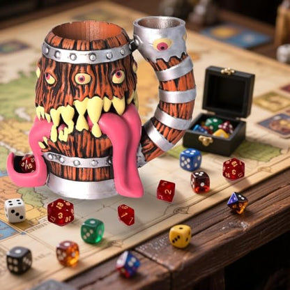 Dice Tower Mug DND Dice Rolling Tower with 7 PCS Dice Set | Suitable for Dungeons And Dragons, Tabletop Games, Available As Drink Holder, RPG Gifts Accessories. - color: Original Wood