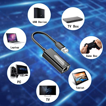USB Ethernet Adapter, USB 2.0 to 10/100 Ethernet LAN Network Wired Adapter for MacBook, Surface Pro, Notebook PC, Compatible with Windows7/8/10, Mac OS, Android, Chrome OS, Linux (TCC-S20A)