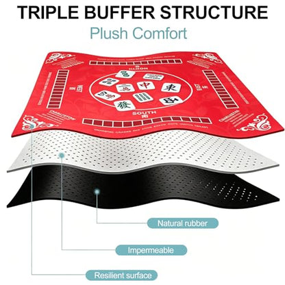 Crease-Free Mahjong Mat with Rules for Table 32.4''x32.4'', Rolled Shipping, Mah Jongg Mat with Carrying Bag for American Mahjong, Poker, Board Games, Card Games & Dominoes (Bright Red) - color: Bright Red