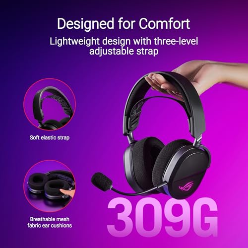 ASUS ROG Pelta Wireless Gaming Headset with Detachable Mic – Tri-Mode (BT, 2.4GHz, USB-C) 50mm Titanium-Plated Drivers, 70Hr Battery, Ergonomic, Lightweight, for PC, PS5, PS4, Switch, Mobile - Black - color: Black