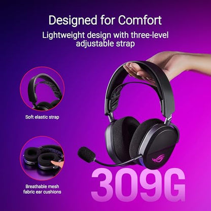 ASUS ROG Pelta Wireless Gaming Headset with Detachable Mic – Tri-Mode (BT, 2.4GHz, USB-C) 50mm Titanium-Plated Drivers, 70Hr Battery, Ergonomic, Lightweight, for PC, PS5, PS4, Switch, Mobile - Black - color: Black