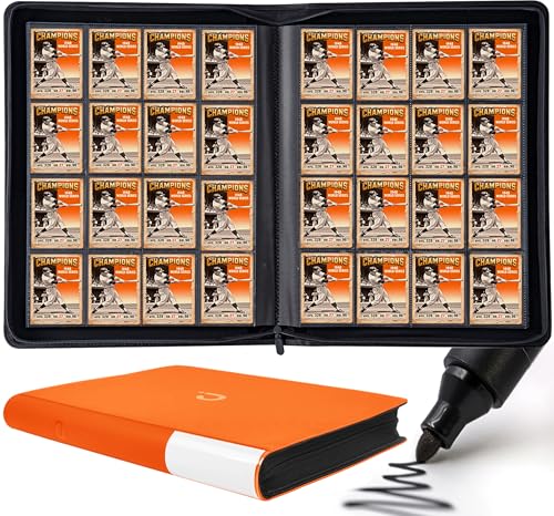 Premium Card Binder 16 Pocket - Fits 1408 Cards，4X4 Ringless Card Album with Sleeves for Trading Cards & Sports Cards（Model A，Classic Orange） - color: Classic Orange