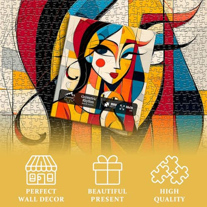 Abstract Art Puzzles for Adults 1000 Pieces, Women Cat Jigsaw Puzzles Modern Geometric, Unique Animal Puzzles Picasso Style - style: Abstract Puzzle