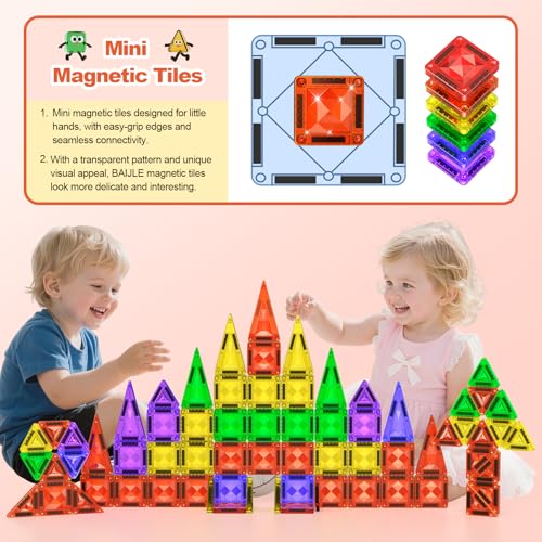 80PCS Mini Magnetic Tiles, Diamond Pattern Travel Magnetic Tiles Building Set with Case, Construction Toys for Kids 4-8 Portable Classroom Educational Learning Toddler Toys for Boys Girls Gift Ages 3+ - style: 80 PCS