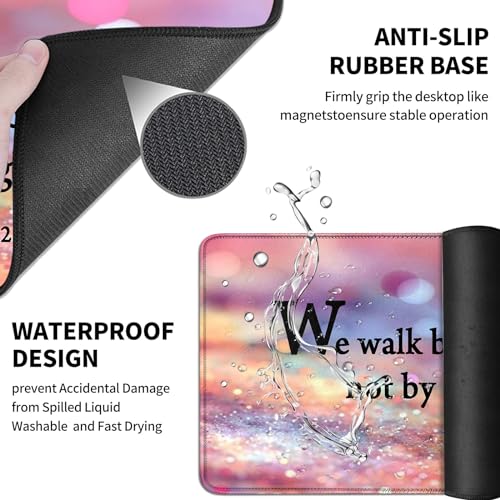 Mouse Pad Desk Mat Ergonomic Wrist Support Pad Set,Mouse Wrist Rest Keyboard Pad with Stitched Edges and Non Slip Base-We Walk by Faith Pink Purple Glitter - color: We Walk By Faith