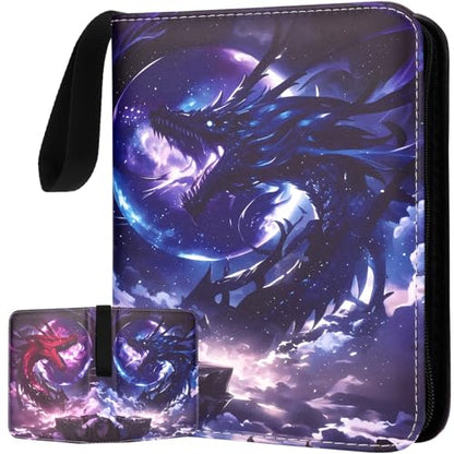 HBK Dragon Card Binder 900 Pockets, Compatible with MTG, TCG, Game Cards | 50 Removable Sleeves, PU Leather Cover, 3-Ring Trading Card Album with Zipper - color: Dragon, size: 900 Pockets
