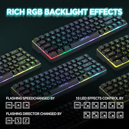 60% Gaming LED Keyboard RGB 68 Keys Layout Wired Keypad with 10 Preset Effects Mechanical Switch Feel Compatible with PC Mac Linux Xbox one PS4 PS5