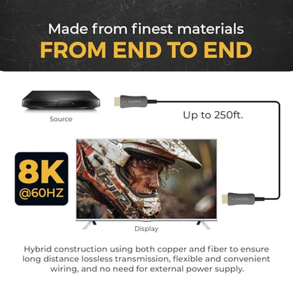 OREI 8K HDMI 2.1 Fiber Optic Cable 250ft - AOC, 48Gbps, 8K@60Hz, HDR10+, 3D - size: 250FT