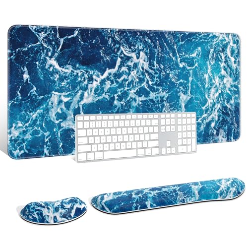 Auhoahsil Large Mouse Pad with Wrist Rests for Keyboard & Mouse, Thick Soft Ergonomic Memory Foam Wrist Supports, Big & Long Desk Mat 35.5 x 15.7 in, for Office Gaming Computer, Beautiful Ocean - color: Beautiful Ocean