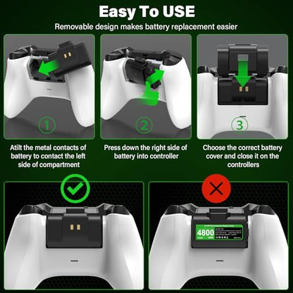 Rechargeable Controller Battery Pack for Xbox,2x4800mWh(2000mAh) Batteries Pack with USB-C Charging Cable for Xbox Series S|X/X-box One S/X/ Elite Remote Play and Charge Kit with 4 Cover(2 Pack) - color: Black