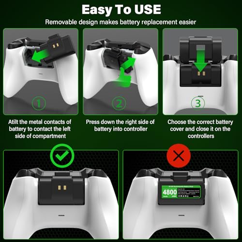 Rechargeable Controller Battery Pack for Xbox,2x4800mWh(2000mAh) Batteries Pack with USB-C Charging Cable for Xbox Series S|X/X-box One S/X/ Elite Remote Play and Charge Kit with 4 Cover(2 Pack) - color: Black