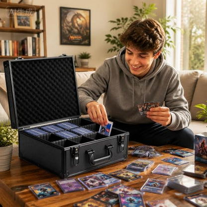 Trading Card Storage Box Top Loader Card Case for Sports Cards Hard Organizer Case with 9 Dividers 4 Foam Dividers and 24pcs Magnetic Holder Sleeve for 620+ Top loaders or 144 Magnetic Cards