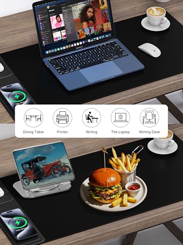 TopMade 4-in-1 Mouse Pad with 15W Wireless Charging, Foldable Phone Holder, 31.5" x 15.75" XXL Large Desk Pad, Gaming Mousepad with Ultra-Smooth Surface, Non-Slip Base, Waterproof Desk Mat, Black - color: Black-Phone Holder-31.5"x15.8"