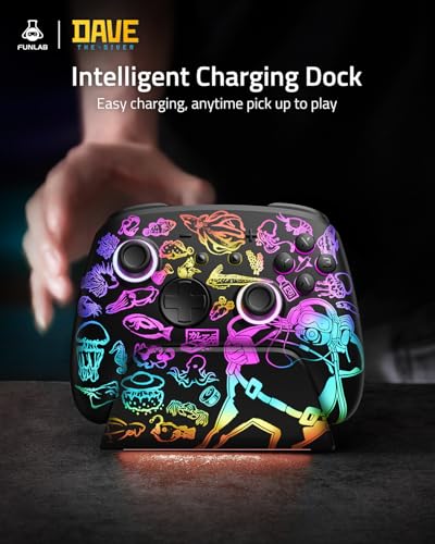 Switch 2 Pro Controller with Charging Dock FUNLAB x Dave the Diver Official Licensed - Hall Effect Sticks, Hidden-Light RGB, One-Click Wake-Up, Turbo, 2 Back Paddles, for Switch 2/OLED/PC, Collector - color: 컬러풀 데이브