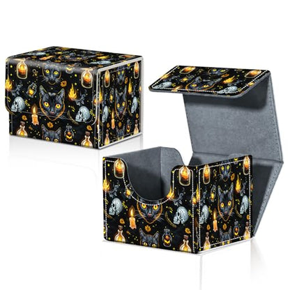 Card Deck Box for MTG Trading Cards with Magnetic Closure,Premium Card Storage Box Case Cover for TCG CCG Magic Cards,Halloween Black Cat - color: Halloween Black Cat