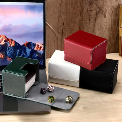 Yookeer 4 Pieces Leather Deck Card Boxes Cards Deck Game Box for Collectible Playing Card Box Compatible with MTG Commander(Black, White, Red, Green,Horizontal) - color: Black, White, Red, Green, style: Horizontal