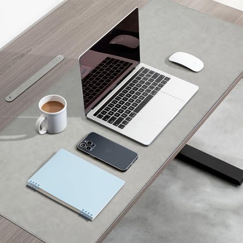 CHEERYGOO Faux Leather Desk Mat - Waterproof Mouse Pad, Non-Slip PU Leather Blotter, Writing Surface for Office and Home 47"x17" XXL Light Grey - color: Light Grey, size: 47" x 17"