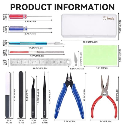 Flever 17 Pcs Gundam Model Tools Kit, Hobby Building Tools Kit, Basic Model Assembly Tool Set for Dollhouse Miniature Building and Fixing Robots, Airplane, Cars