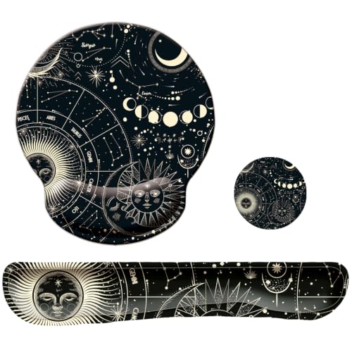 Keyboard Wrist Rest Pad Mouse Pad with Wrist Support Set of 3, Mousepad with Non-Slip Rubber Base, Ergonomic Memory Foam Mouse Wrist Cushion Support for Home Office Laptop Computer, Moon Phase - color: Moon Phase