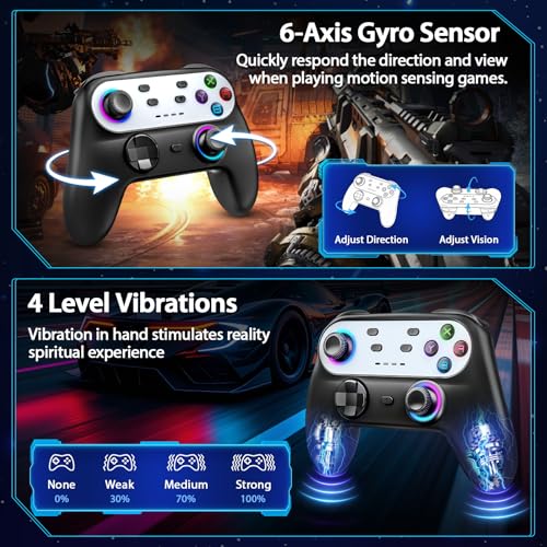 HUDOBBYE Switch Pro Controller Wireless for Switch/OLED/Lite Accessories, Wireless iOS Android Remote Gamepad, Wired PC Game Joystick, Switch Turbo Controller with Cool Led Light,Programmable - color: LED Black and Silvery