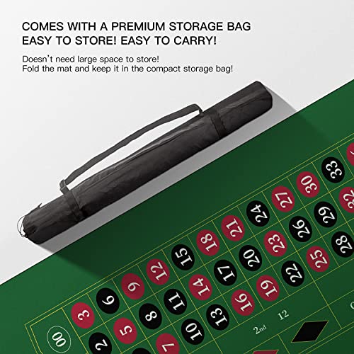 YUZPKRSI 70" x 35" Roulette Casino Mat, Roll-up Poker Mat for Table with Carrying Bag, Professional Poker Table Mat Layout, Non-Slip Rubber Poker Table Top Cover for Parties, Poker Game Night - color: Dark Green-roulette