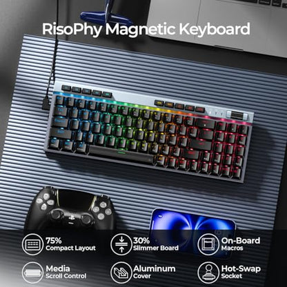 RGB Mechanical Gaming Keyboard, 78 Keys Hot-Swap Mechanical Keyboard With Magnetic Red Switches, Ergonomic Keyboard with Aluminum Cover/Media Keys/Software/Dual System Wired Keyboard for PC/Mac Gamer