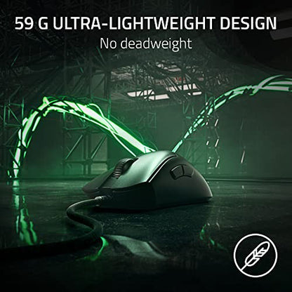 Razer DeathAdder V3 Wired Gaming Mouse: 59 g Ultra Lightweight - Focus Pro 30K Optical Sensor - Fast Switches Gen-3-8K Hz HyperPolling - 6 Programmable Buttons - Ergonomic - Speedflex Cable - Black
