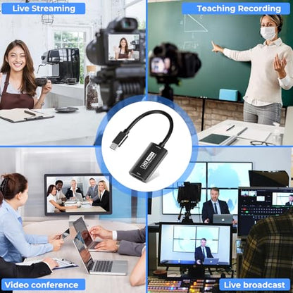 GUERMOK Video Capture Card, USB3.0 HDMI to USB-C Capture Device, 2K@30FPS | Stream & Record Gameplay at 1080P@60FPS, Compatible with Mac OS, Windows, Quest 3, OBS, Zoom, PS5/4, Switch, Xbox (Black) - color: Black