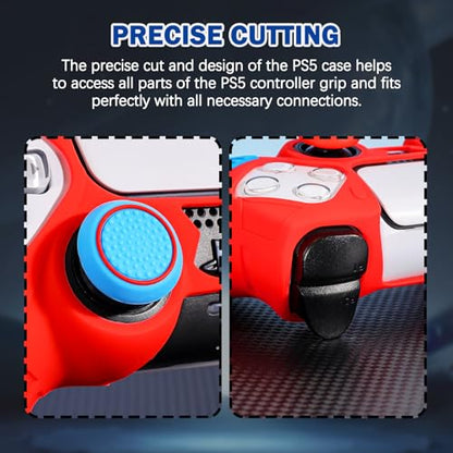 DLseego Protective Cover for PS5 Controller, Soft Silicone Ergonomic Anti-Slip Controller Case Skin with 4 PCS Thumb Stick Grip Caps - Red - color: Red