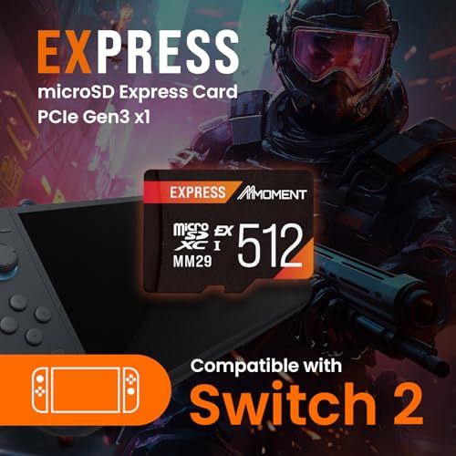 MMOMENT 512GB Micro SD Express Card for Nintendo Switch 2, PCIe Gen3x1, MM29 Model, Up to 880MB/s Read and 650MB/s Write Speed, Black/Orange, Water Resistant Gaming Memory Card - size: 512GB