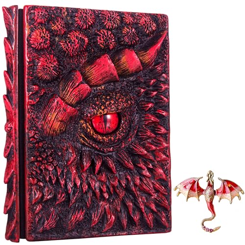 3D Dragon Eye Embossed Journal,Resin Engraving Notebook,Dnd notebook for Dragon Lovers ，Blank Paper,Hardcover Travel Notepad for Writing,Sketchbook,Collection,Gift,Decoration A4 and A5 Size (A5-Red - color: A5-Red with brooch