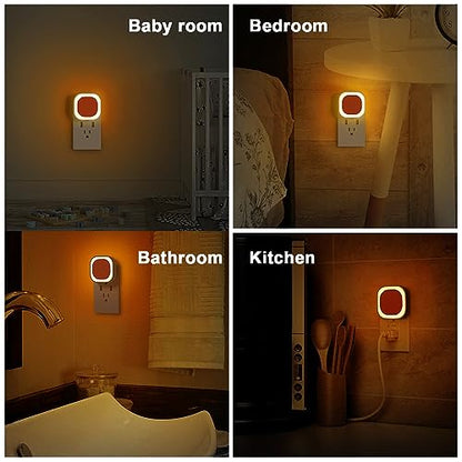 2 Pack Amber Night Light Plug into Wall, Eye-Care Glow for Kids | Dusk to Dawn Sensor, Dimmable Reflected Dim Light, Plug-in LED Nightlight for Toddler, Bathroom, Bedroom, Sleep, Baby Nursery - color: Amber